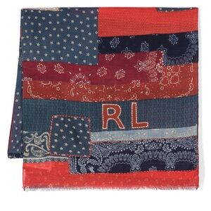 Ralph Lauren Red Floral & Navy Polka Dot Bandana Scarf